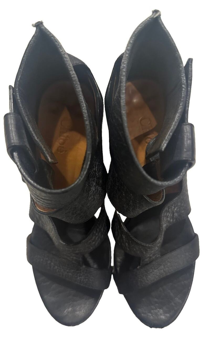 Chloe Black Textured Leather Strappy Cut Out Ankle Boots Sandals Heels Size 36⁠